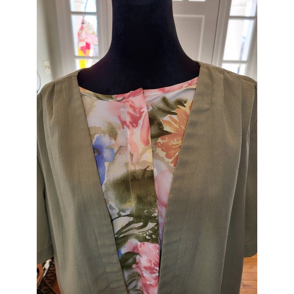 Villager Vintage 90s Layered Look Floral Tank/Jacket Pleated XL Cottage Spring - Picture 3 of 8